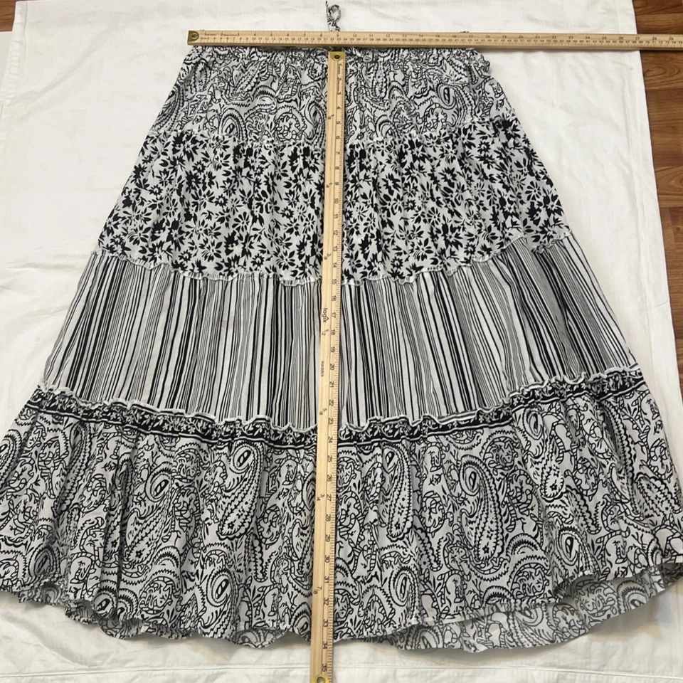 Only Necessities Mujer’s 1X Maxi Falda Negra Blanca en Niveles Campesina Boho India Foto 4 de 4