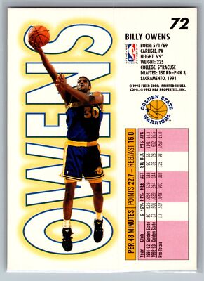 1993 Fleer #72 Billy Owens Basketball Golden State Warriors | eBay