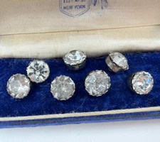 LOT OF 7 ANTIQUE VICTORIAN FACETED PASTE CRYSTAL STUD BUTTONS PRONG SET SM SHANK