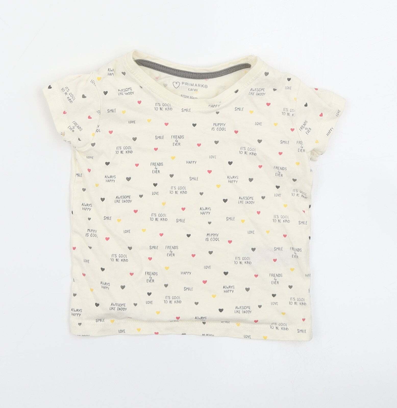 Primark Girls Ivory Polka Dot Cotton Blend T-Shirt Size 9-12 Months