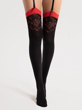 💎 Bas Porte-Jarretelles FIORE VARIETE 40D Sexy Noir & Rouge T2 T3 T4 Qualité EU