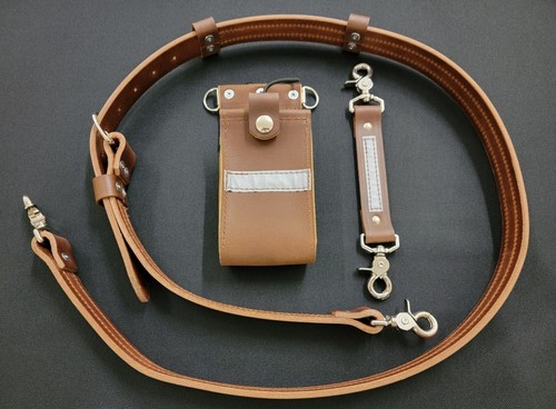 Firefighter Leather REFLECTIVE Radio Strap 3 pc. Pocket Holder Brown XL Size - Picture 9 of 19