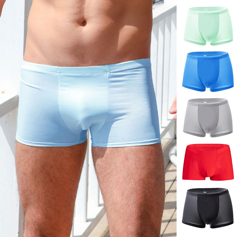 Men Ice Silk Boxer Briefs Underpants Trunks Lightweight Underwear Seamless