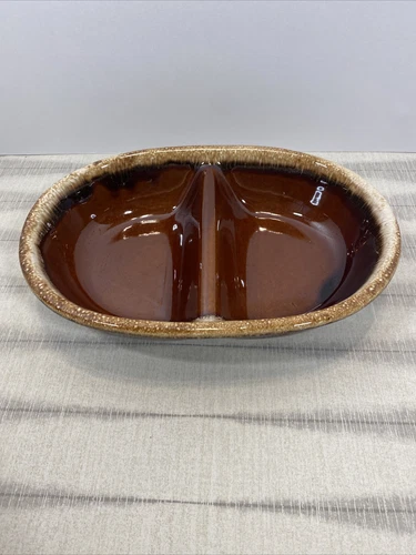 VINTAGE Brown Drip Glaze Pottery oven proof Stoneware Divided Dish HP@Co USA  (U