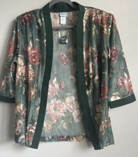 VTG Open Kimono W / Attached String Belt In Package Green Floral Size L New