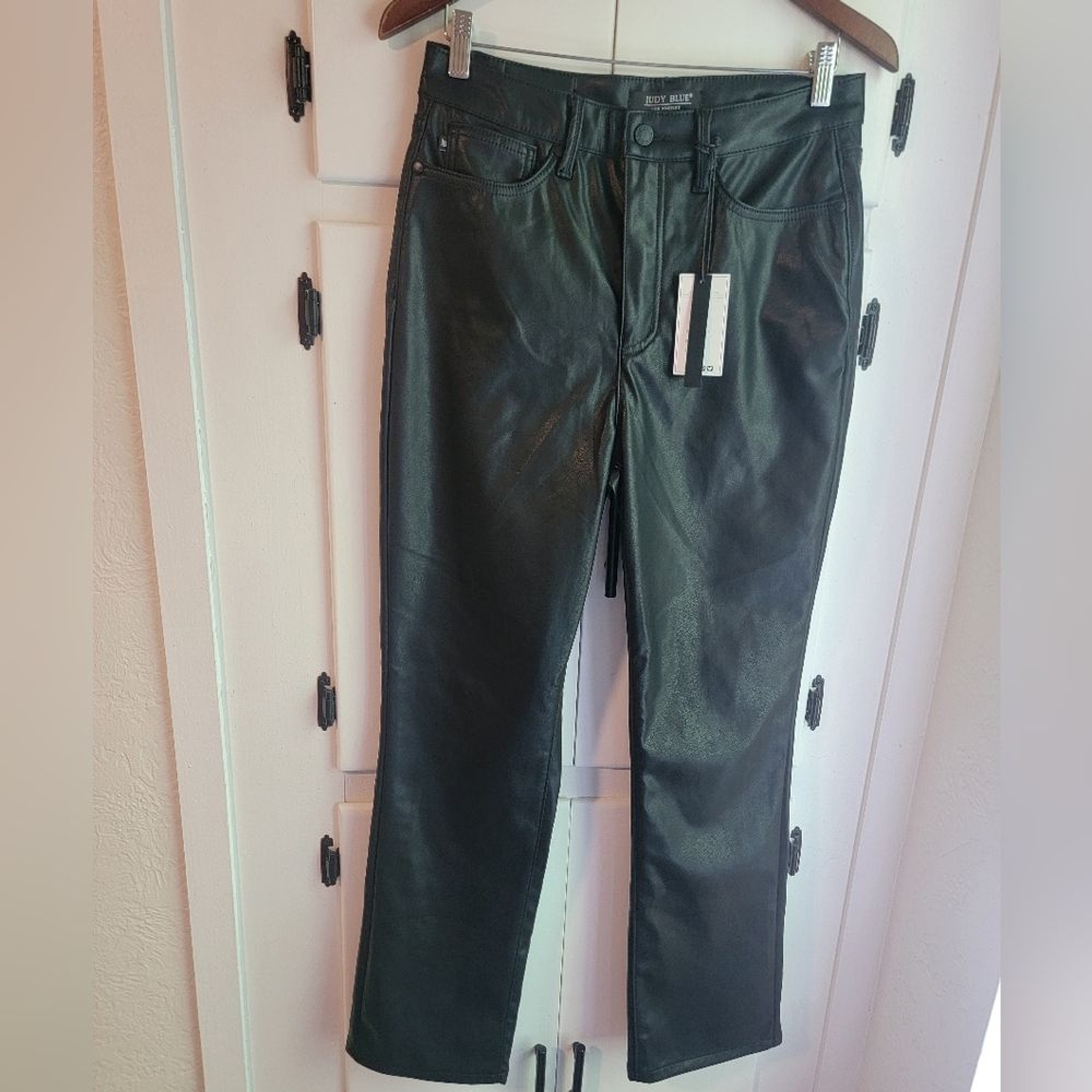 Judy Blue Straight Leg Faux Vegan Leather Black Pants 7 28