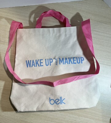Belk Canvas Shopping Bag “WAKE UP MAKEUP” 13”x14” w/shoulder