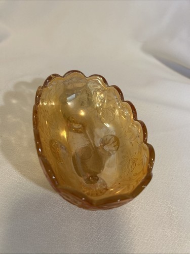Jeannette Glass Iridescent Floragold LOUISA Oval Footed Candy Bowl Trinket Dish - Picture 2 of 7