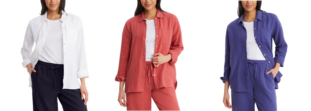 トップス GAUZEJERSEYDOUBLESLEEVETOPFUMIKAUCHIDA Jessica Simpson Ladies' Gauze Button Front Shirt | eBay