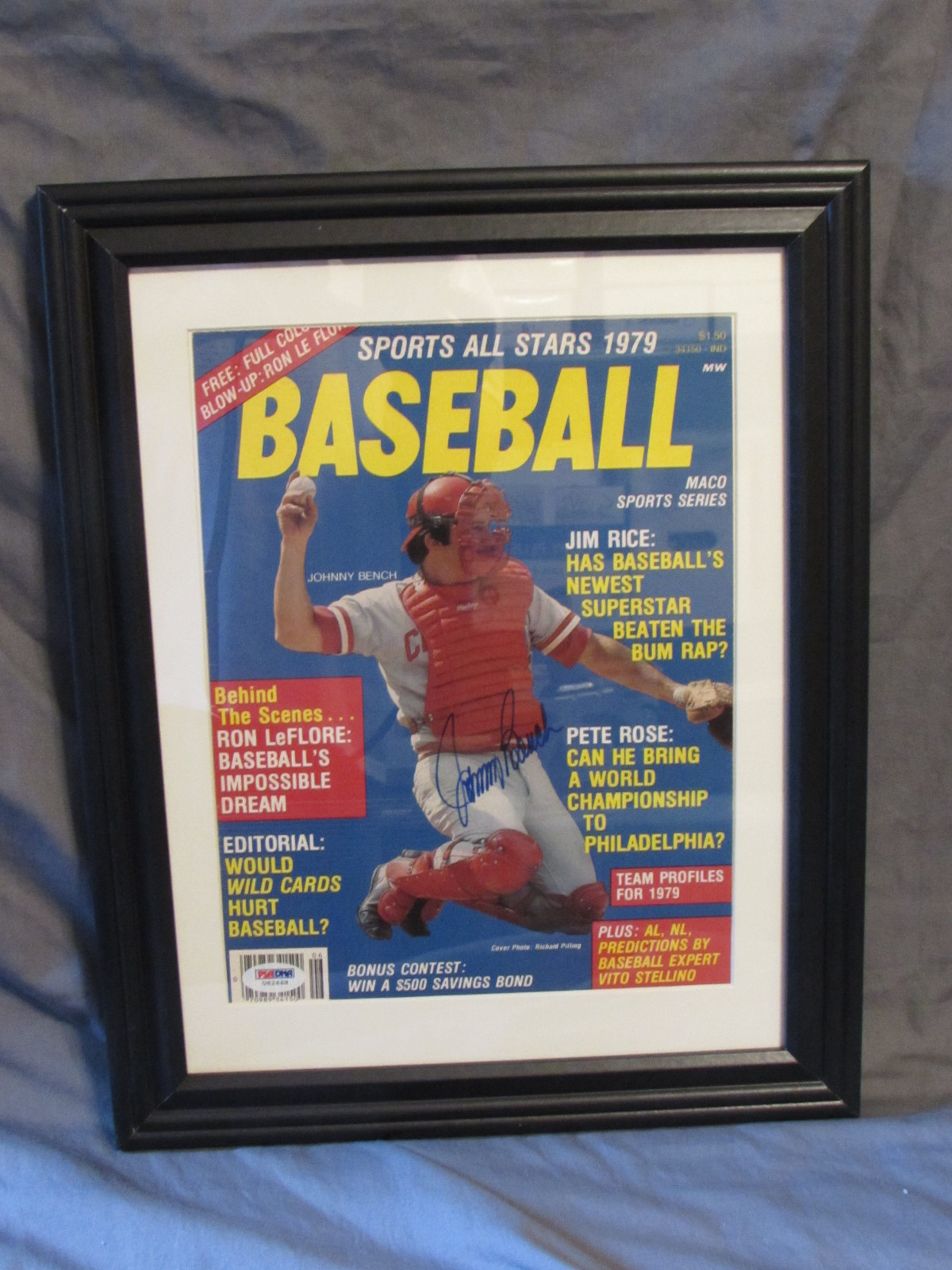 Johnny Bench Autographed Cover of 1979 Baseball Magazine in Mat & Frame PSA/DNA