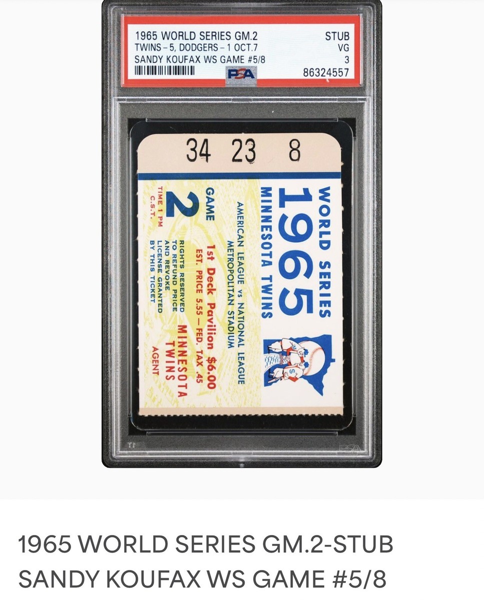 1965 WORLD SERIES GAME 2 SANDY KOUFAX WS GAME #5 TICKET 10/7
