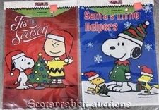 2 Different NEW PEANUTS SNOOPY 12.5" x 18" GARDEN FLAGS Christmas Theme Polyeste