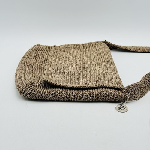 The Sak Crochet Purse Crossbody Shoulder Large Bag Beige Brown HandBag 10” X 13” - Picture 6 of 13
