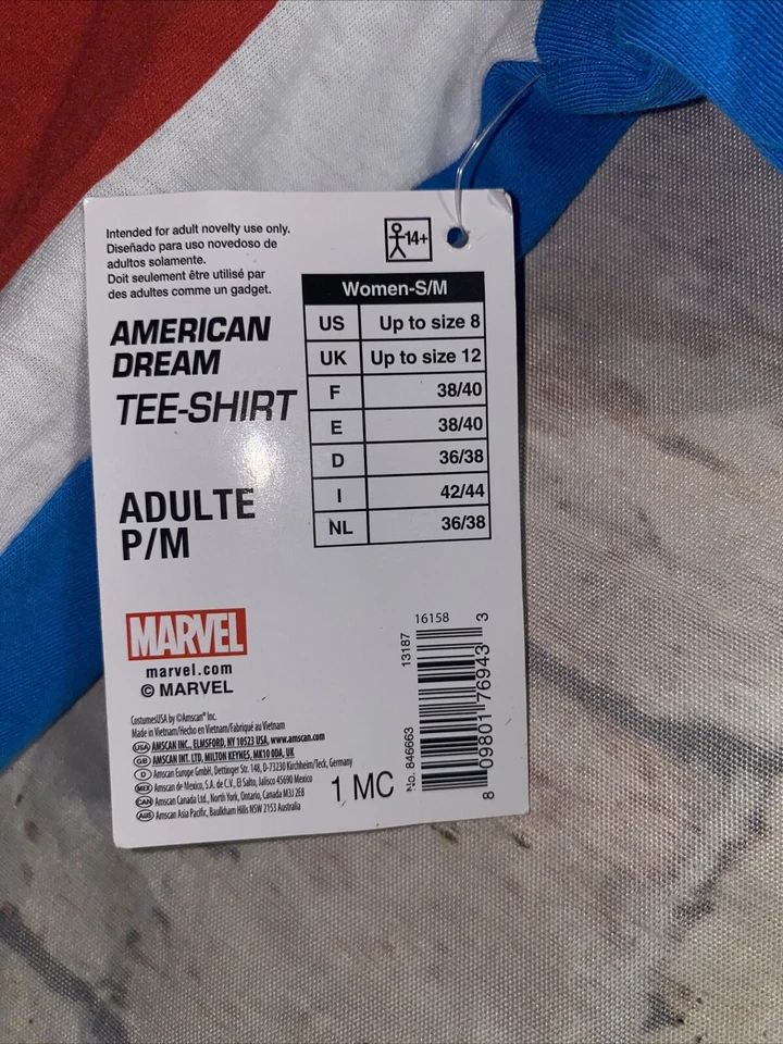 Camisa Marvel Sueño Americano Marvel Disfraz Camisa Adulto S/M Foto 3 de 4