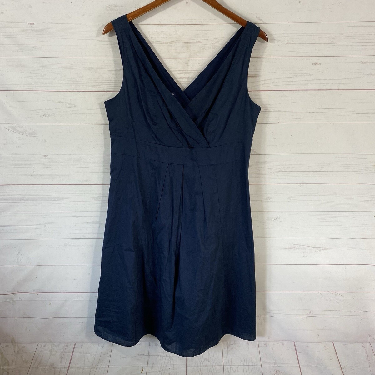 Lands End Womens V-Neck Cotton Tank Dress Sz 12 Blue 100% Cotton Knee Length