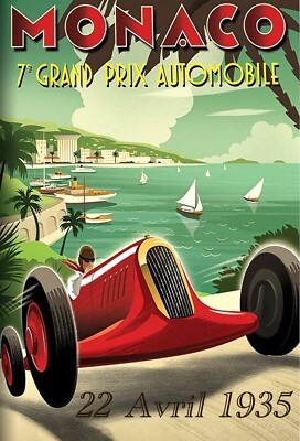 Poster Vintage Monaco - Affiche Publicitaire Automobile - Stampa Italie
