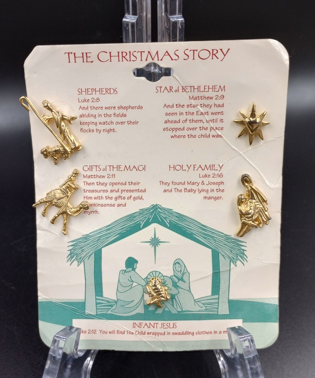Lapel Pin Set The Story of Christmas Gold Tone Holy Family Nativity Jesus Set 5