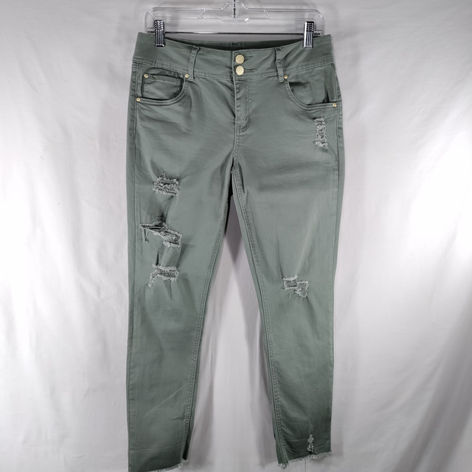 Refuge Skinny Jeans Womens 8 Sage Green Mid Rise Distressed Stretch Raw Hem-image