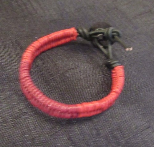Leather Bracelet Dark Red Braided Leather Bracelet with Vintage Button Hand Made - Picture 4 of 7