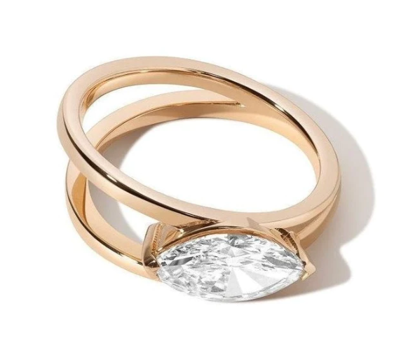 Lab Grown Diamond Yellow Gold Ring IGI Certified Marquise 1.50 Carat 14K Band