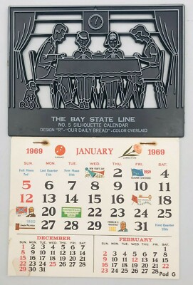 1969 Die Cut Silhouette Black Plaque Our Daily Bread Salesman Sample Calendar 