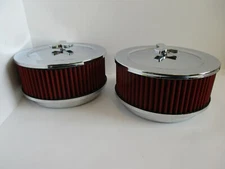 CHROME 6 3/8" MUSCLE CAR STYLE DUAL QUAD AIR CLEANER SET"RED"4 bbl#2292CH/RD-2  