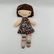 Winghouse Rag Doll Ditsy Floral Dress Striped Socks Soft Stuffed Toy Handmade