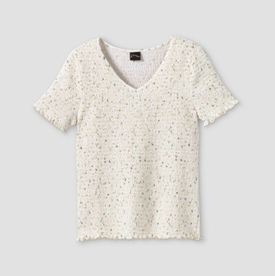 Art Class Girls Short Sleeve Smocked Top Shirt White daisy Floral size XL