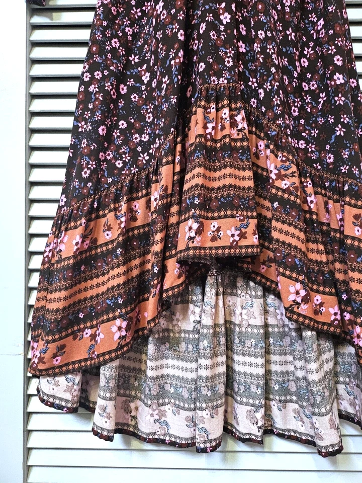 3/4 brown floral hi-low ruffle long dress XL - Image 3 of 4