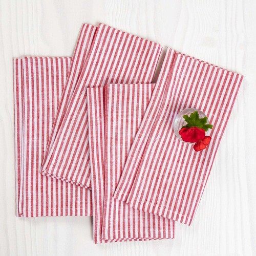 Solino Home 100% Pure Linen Dinner Napkins Set of 4 for Fall, Narrow Stripe - 第 27/51 張圖片