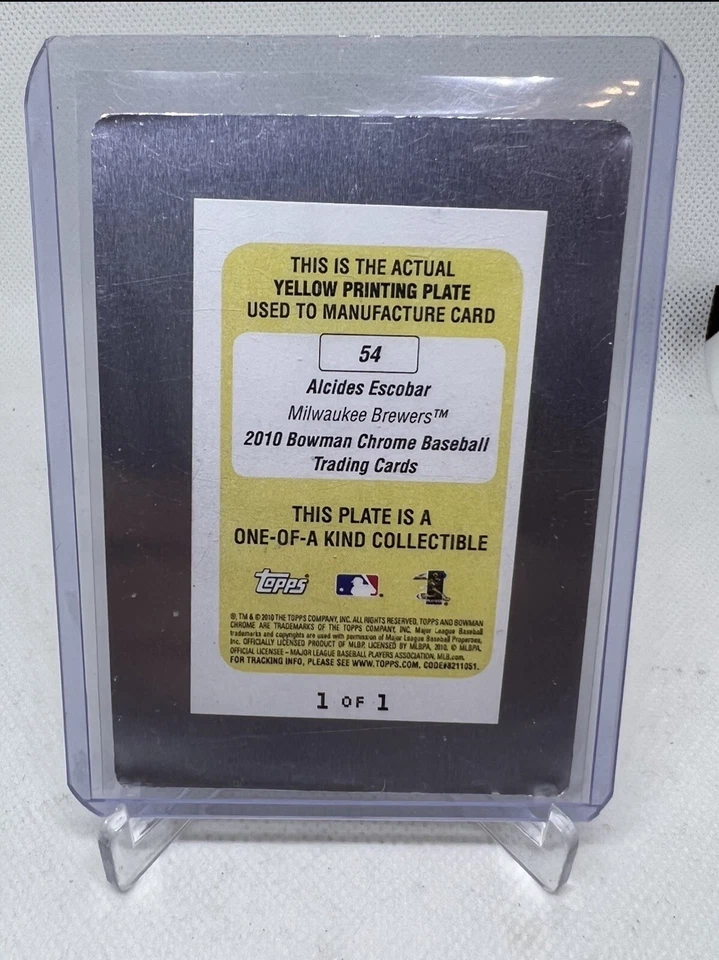 1/1 Alcides Escobar 2010 Bowman Chrome Draft #54 Printing Plate Yellow - Image 2 of 2