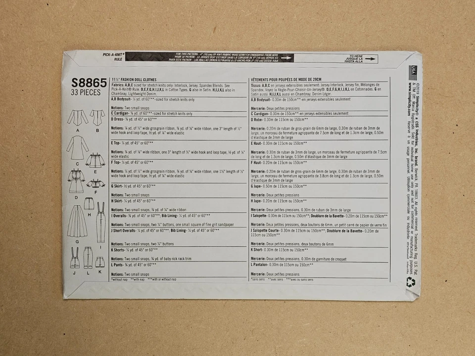 Simplicity Sewing Pattern 8865 One Size 11.5'' Fashion Doll Clothes Barbie - image 2 of 2