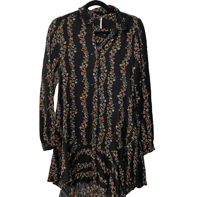 Free People Floral Black long sleeve button down dress XS | eBay