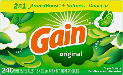 Gain Dryer Sheets, Original Scent Laundry Fabric Softener Sheets with 2-in-1.
