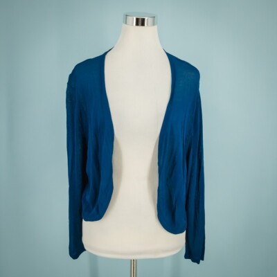 Soft Surroundings Size Medium M Rio Blue Open Long Sleeve Crop Cardigan Sweater