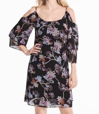 WHBM Chiffon Floral Cold Shoulder Lightweight Summer Shift Dress Women Size XS