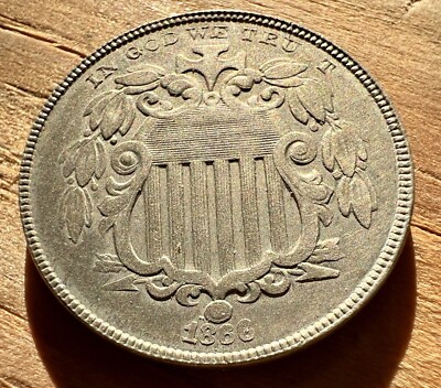 1866 SHIELD NICKEL WITH RAYS 5C AU++ RARE ANTIQUE COLLECTIBLE U.S.