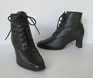 black leather granny lace up boots