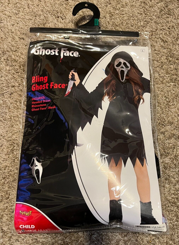 Spirit Kids Bling Ghost Face Costume Child Size Large 10-12 Dress Mask Knife