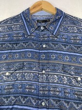 Tin Haul Men's Western Shirt Long Sleeve Pearl Snap Blue Size L