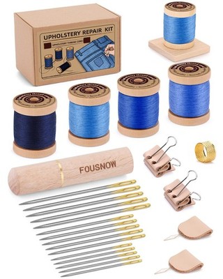Upholstery Repair Kit, Sewing Kit with Blue Sewing Threads, Professional Heav...
