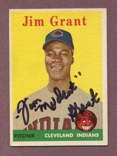 1958 TOPPS JIM GRANT ROOKIE #394 - CLEVELAND INDIANS - AUTOGRAPHED CARD - (2974). rookie card picture