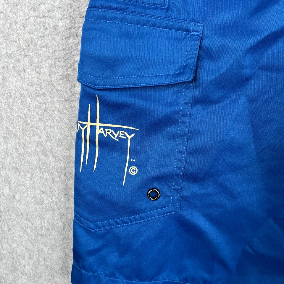Bermuda de praia Guy Harvey masculina 28 azul carga peixe gráfico bolso - Imagem 2 de 4