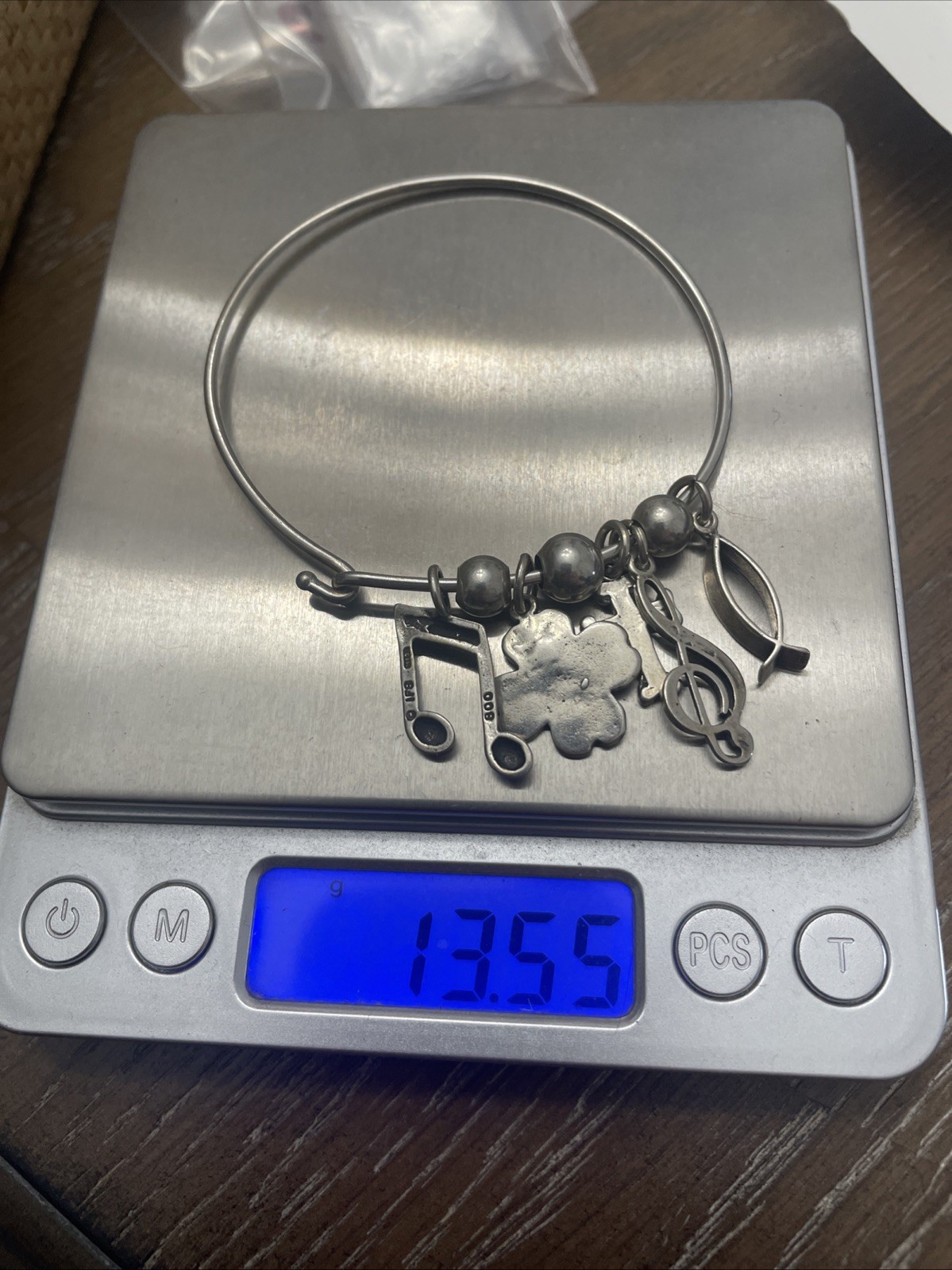 Vintage Solid Sterling Hooked Bangle Charm Bracel… - image 5