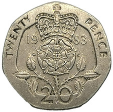 Elizabeth II / Tudor Rose   20 Pence 1983 UNITED KINGDOM     (430H)