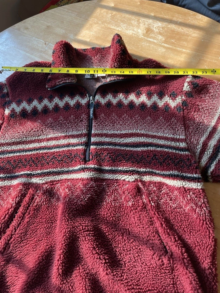 VTG Woolrich Men's Red Fleece All Over Graphic Size Large Made in USA 1/2 Zip - Image 4 of 4