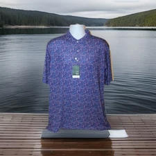 Donald Ross Sport Mens Size L Polo Shirt Fireworks Patriotic UPF 50 Golf Stretch