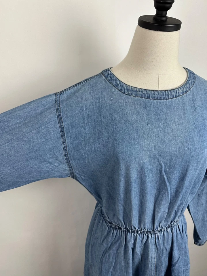 Vintage 90s Denim Chambray Maxi Dress PS / Small Patina Distressed Modest Grunge - Image 3 of 4