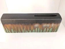 Vtg Mid-Century Art Pottery Planter Amazing Copper Drip Glaze 14x5x2.5in