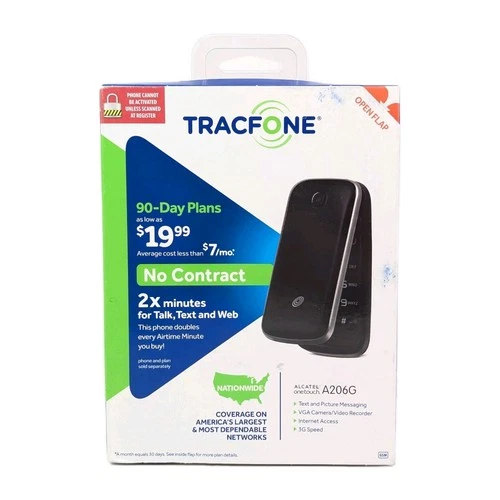 TRACFONE Alcatel One Touch A206G Flip Phone Black No Contract New